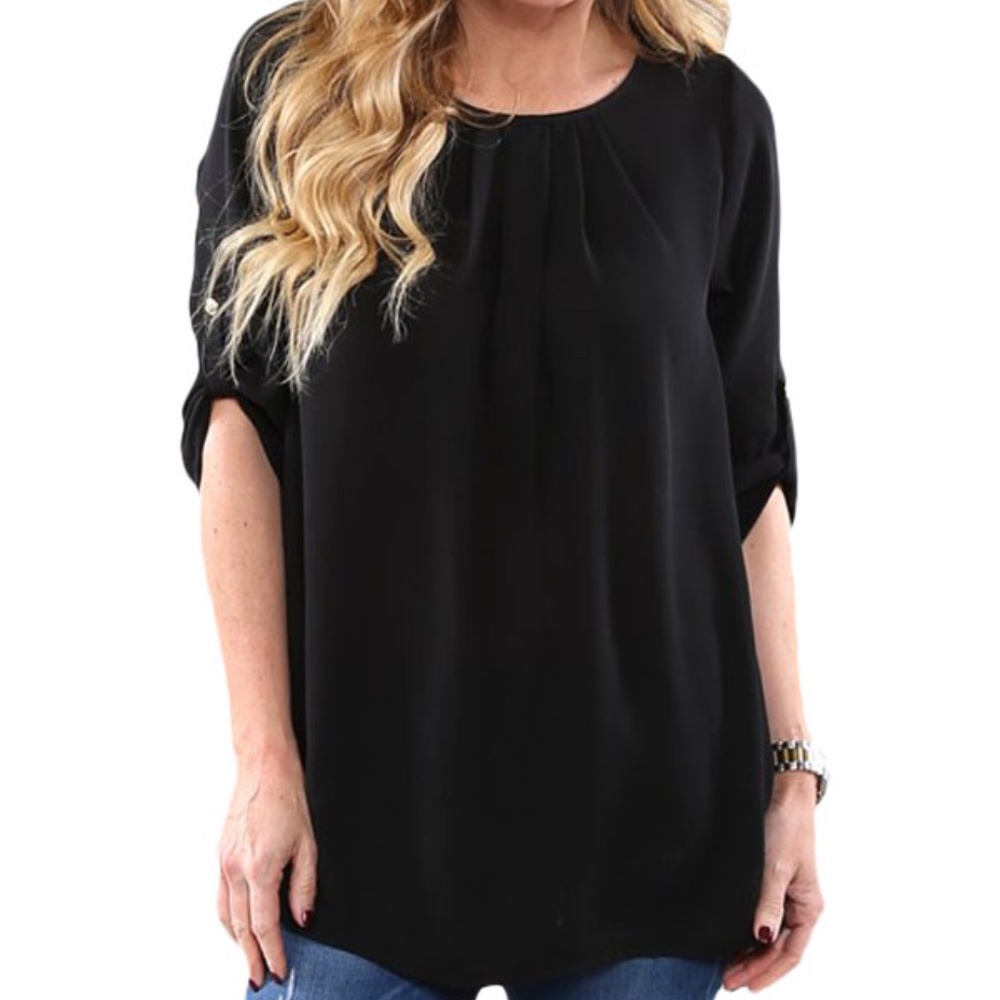 BC Basic Fae Ruched Detail Up Sleeve Front Top